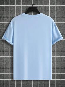 Manfinity Homme Men's Solid Color Short Sleeve T-Shirt - Baby Blue - View 3