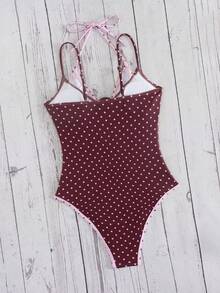 Swim Mod 女款夏季新款海灘泳裝 度假甜美可愛拼色波點印花 2合1設計三角比基尼連身泳衣 黃色波點性感掛脖露背泳衣 適合海灘游泳度假夏季 - 彩色 - 查看 2