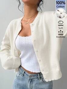 SHEIN BASICS 女款純色單排扣休閒百搭日常外出長袖開襟衫 - 杏色 - 查看 6