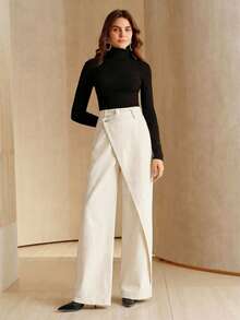 Anewsta New Asymmetrical Design Women's Jeans - Beige - View 7