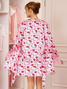 HELLO KITTY AND FRIENDS | SHEIN 女款卡通印花蕾絲拼接睡裙 - 粉色 - 查看 2