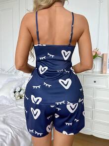 Moonlight&Mama Moonlight & Mama Basic Minimalist Navy Blue Knit Heart Print Design Camisole & Shorts Maternity Pajama Set - Navy Blue - View 2
