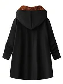 SHEIN Clasi 女士优雅厚实保暖长袖连帽夹克，黑色，秋冬 - 黑色 - 查看 3
