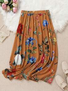 EMERY ROSE Women's Loose Printed Pattern Skirt - Mustard Yellow - View 6