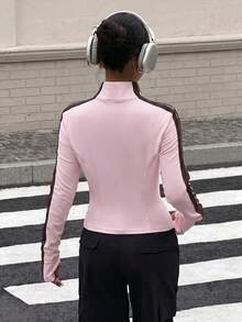 Muchica Women's Spring/Summer New Knit Sporty Style Ribbon & Frog Button Design Sun Protection Thin Jacket - Baby Pink - View 2