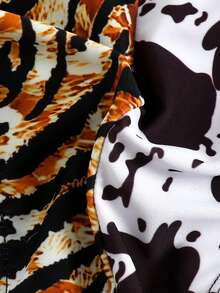 Bonvoyette Women's Tiger & Cow Print Random Pattern Summer Sexy V-Neck Halter Tie Strap Double Shoulder Strap Top & Side Tie Triangle Bikini Set - Multicolor - View 9