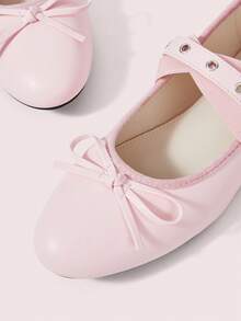CUCCOO DOLLMOD Ladies Shoes, Pink, Bow Decoration, Leather Texture, Mary Jane Ballet Flats. - Pink - View 3