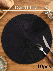 2/4/6/8/10/12/20/40 PCS Taplak Meja Bundar Anyaman Gaya Bohemian Sederhana Warna Hitam dengan Renda Kepang Warna Solid, Alas Meja Anti Selip. Anyaman Tangan, Anti Selip, Tahan Panas, Dapat Dicuci dengan Mesin dan Mudah Dibersihkan - Hitam - View 16