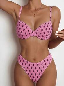 Swim Vcay Setelan Baju Renang Dua Potong Wanita Musim Panas untuk Pantai dengan Motif Cetak Seluruh Permukaan, Tali Bahu Tipis dan Bawahan Segitiga - MultiWarna - View 2