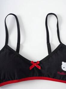 HELLO KITTY AND FRIENDS | SHEIN Set Pakaian Dalam Wanita dengan Hiasan Pita - Hitam - View 3