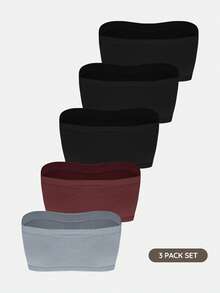 SHAPORA Conjunto De 5 Piezas De Sujetador De Tubo De Color Sólido Para Mujer - Multicolor - Ver 21