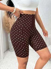 SHEIN Lady Shorts de capa base ajustados para mujer con lunares, casuales y versátiles para uso diario - Marrón - Ver 4