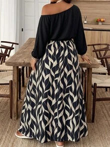 Weeklong Plus Size Women's Spring/Summer Asymmetric Neckline Long Sleeve Cinched Cinched Waist-Up Matching Print A-Line Casual Vacation Dress Fall - Multicolor - View 5