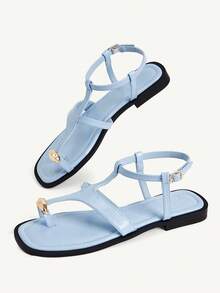 CUCCOO CHICEST Women's Shoes Simple Open-Toed Crossed Flat Sandals Summer Shoes - Light blue - View 4
