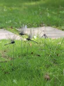 10pcs Realistic Dragonfly Decor, 3D Dragonfly Garden Stake, Dragonfly Garden Ornament, Yard Decoration, Movable Dragonfly Stake, Modern Dragonfly Design Garden Decor With Stem, Suitable For Garden/Shop/Home Wall Dec - multicolor - View 4