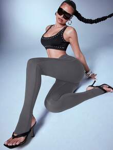 Denimoi Legging Stirrup Pinggang Tinggi Seksi, Bawahan untuk Acara Klub GNO, Busana Malam Perempuan untuk Konser - Dark Grey - View 8