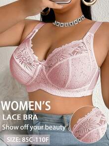 DesireSculpt Sujetador sin aros con patchwork de encaje talla grande, 1 pieza - Rosa - Ver 4