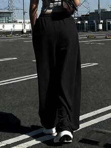 DAZY Women's Casual Loose Korean Style Sweatpants Petite - Black - View 2