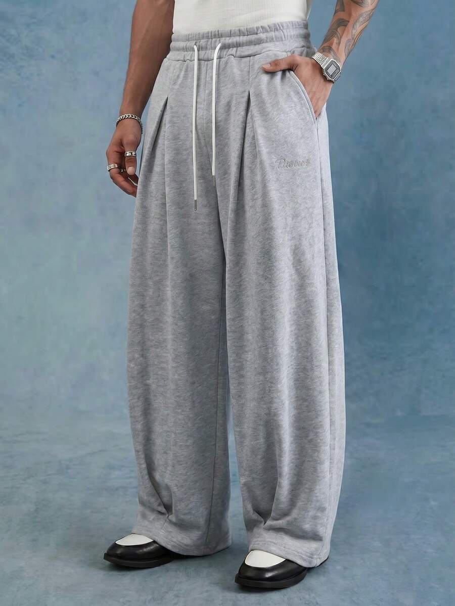 PAVTROS Men's Solid Color Drawstring Elastic Waistband Pocket Casual Everyday Versatile Sweatpants - Grey - View 1