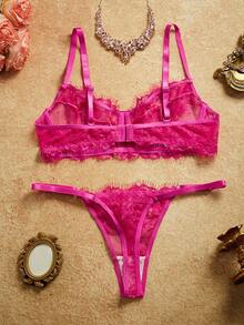 PinupPomp Set de 2 piezas de lencería con parches de encaje rojo rosa maduro - Rosa Fucsia - Ver 2