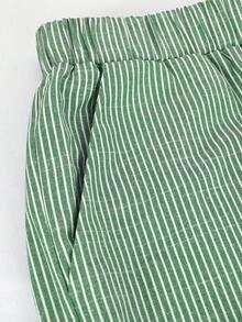 Linhara CURVE 大尺碼女款休閒七分褲，百搭度假褲，鈕扣裝飾、實用口袋與開衩褲腳，春夏海灘休閒褲 - 綠色 - 查看 6