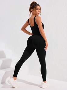 Nuvra Women Simple Solid Color Sleeveless Jumpsuit For Daily Workout Full Body For Daily Workout Gym Women Outfit Sports - Black - View 7