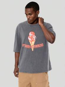 FORM&CHAOS Men's Summer Vintage Casual Streetwear Washed T-Shirt Going Out Dark Grey - Black - View 3