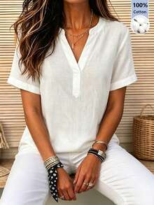 SHEIN Daily White V-Neck Top, Simple, Fashionable And Comfortable Blouse - White - View 6