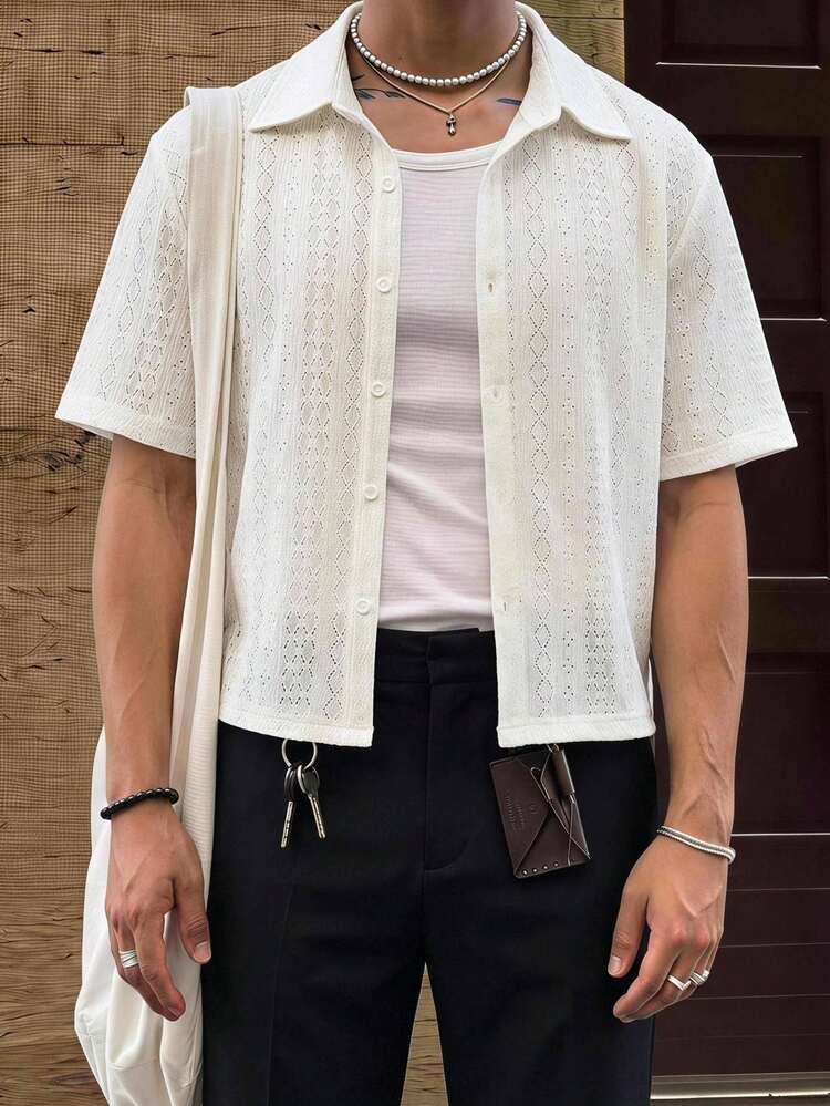 SERO LANO Blusa casual de verano de unicolor con hombros abiertos, mangas cortas y botones delanteros - Blanco - Añade 4