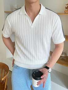 DAZY 白色紋理布料 Polo 領男士 T 恤 夏季款 - 彩色 - 查看 4
