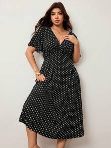 Enliva Plus Size Black And White Twist Knot Casual Elegant Vacation Dress, For Apple And Rounded Body Shape Tea Party Summer - Multicolor - View 6