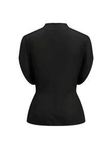 SHEIN Clasi 女款純色立領上衣與花卉印花裙休閒日常兩件套 - 黑色 - 查看 2