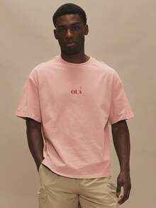 Musero Short Sleeve Oversized Graphic "Ola" T Crew Neck Shirt Spring Summer Essentials - Baby Pink - View 1