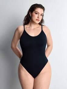 Slumbrini 1 件大码女式无缝露背紧身衣，收腹内衣，性感塑身衣，适合夏季内衣 - 黑色 - 查看 4