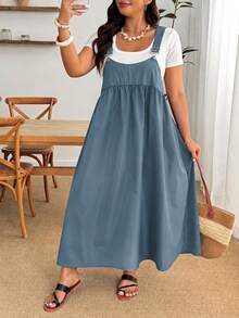 Enliva Vestido de tirantes negro holgado talla grande - Azul - Ver 6