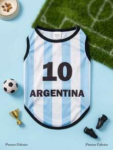 PETSIN 1pc Blue And White Striped Black Alphanumeric 10 Printed Pet Vest, Gentle And Breathable, Protective Against Shedding Hair, Mixed Color Pet Clothing - Multicolor - View 4