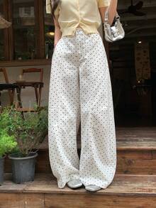 DAZY 波點可愛直筒休閒牛仔褲，適合前青春期女孩（大號），夏季款 - 白色 - 查看 9