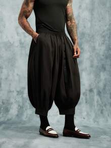 INCRYTM New Men's Casual Wide Leg Loose Baggy Cropped Lantern Pants With Unique Design, Black Baggy Pants, Fall Wide Leg - Black - View 5