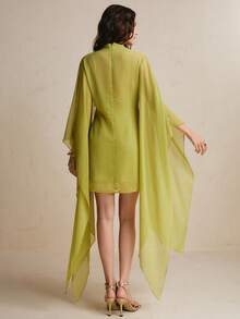CielaLinda Women's Batwing Cape Shawl And Camisole Mini Dress Two Pieces Set - Green - View 2