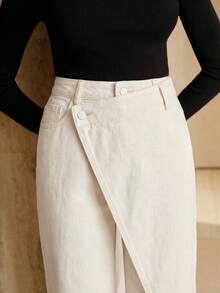 Anewsta New Asymmetrical Design Women's Jeans - Beige - View 5