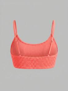 Sweetra CURVE Plus Size Women Textured Spaghetti Strap Beach Bikini Top Vacation Summer - Orange - View 2