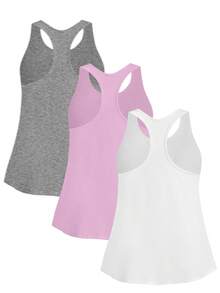 SHEIN Velisys Plus Size Solid Color Racerback Sports Tank Top 3 Pieces Set - Multicolor - View 2