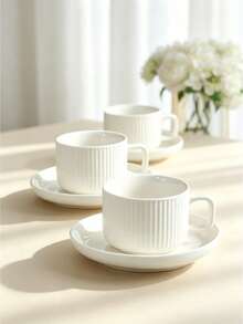 1 Set / 6 Sets Of European Coffee Cup And Saucer Sets, Striped Ceramic Cup And Saucer Sets, Afternoon Tea Tableware And Tea Cup Gift Box, Minimalist Style Mugs. - Multicolor - View 6