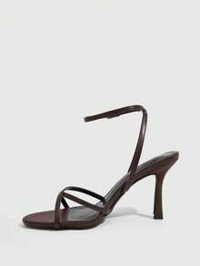 CUCCOO SZL Elegant Women's Brown Heeled Sandals With Ankle Strap And Thin Straps Perfect For Special Occasions - Deep coffee PU - View 4