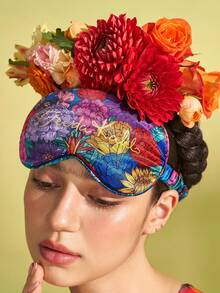Frida Kahlo X SHEIN 1 Pc Floral Printed Eye Mask, Made Of Smooth Satin Fabric With High Opacity, Luxurious And Fashionable Design,Summer Outfits, Spring Outfits,Beach, Vacation, Flower - Green - View 5