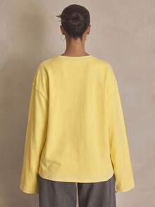 MUSERA Washed Oversized Long Sleeve Top Summer, Sporty, Casual, Day, Streetstyle, Streetwear Spring - Yellow - View 3
