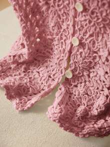 Elaquor Plus Size Vacation Casual Solid Color Hollow Knit Vest - Pink - View 6