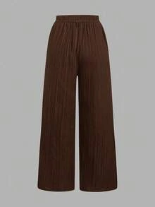 SHEIN Essnce 3件組女款休閒腰綁帶直筒長褲套裝，附口袋，適合夏季 - 彩色 - 查看 5
