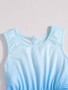 SHEIN 女童漸層色無袖收腰抽繩休閒運動度假風連身褲 - 藍色 - 查看 4
