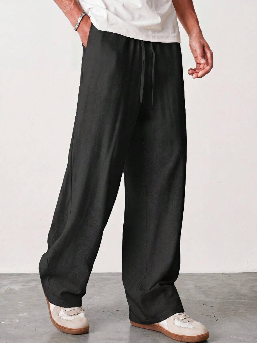 ESTAVOR Men's Casual Everyday Commute Solid Color Drawstring Waist Straight Leg Pants - Black - View 1